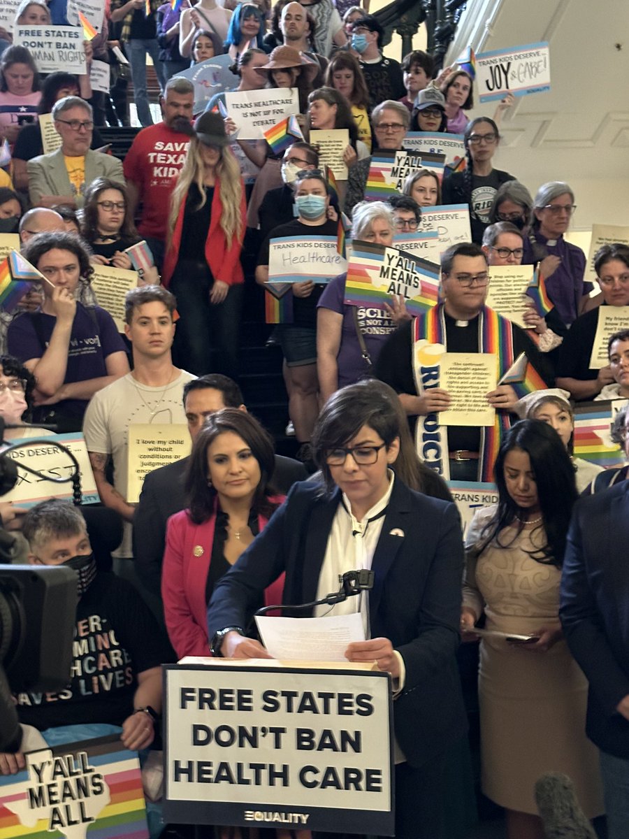 TransTexas's tweet photo. Earlier today, the trans and queer Texans were joined by our legislators in support of trans kids.
Queer and ally legislators are standing side by side with us in our fight for freedom. We’re not backing down! #TransTexansFightBack https://t.co/7jnqdZ2qGo