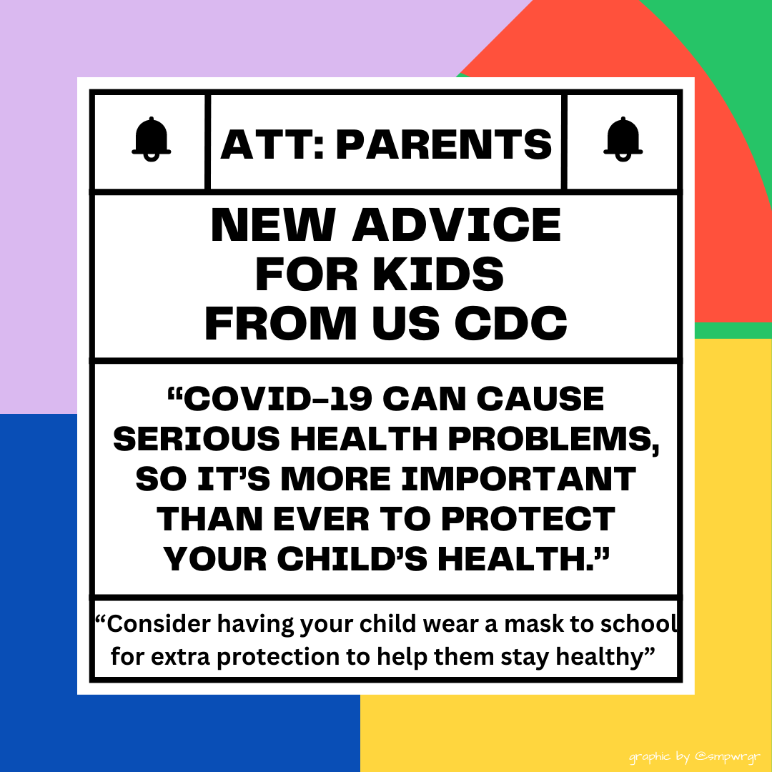 BREAKING NEWS🚨

US CDC changes its mind re how serious Covid is 4 kids

“COVID can cause serious health problems, so it’s more important than ever to protect yr child’s health … Consider having yr child wear a mask to school”

Important advice 4 all kids
cdc.gov/coronavirus/20…
