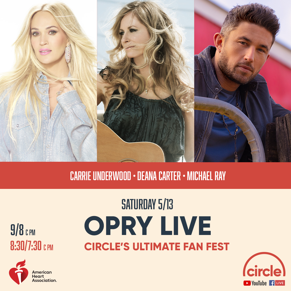 Join me, @carrieunderwood and @michaelraymusic for a special @opry  Live this Saturday at 9/8c pm. Download the new @circleallaccess (Circle Now) app to stream. #OpryLive #CircleAllAccess