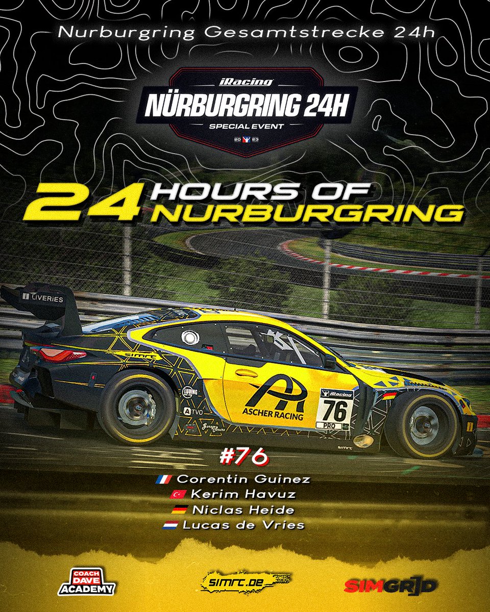 #iRacing | iRacing Nurburgring 24 Hours Weekend 😤 

📅 May 13-14th - 14:00 CET
📽️twitch.tv/corentinguinez

<a href="/SimRC_de/">SimRC</a>
<a href="/coachdavesetups/">Coach Dave Academy</a>
<a href="/sim_grid/">SimGrid</a> 

#Nurb24 #Esports #BMWMotorsport #Simracing