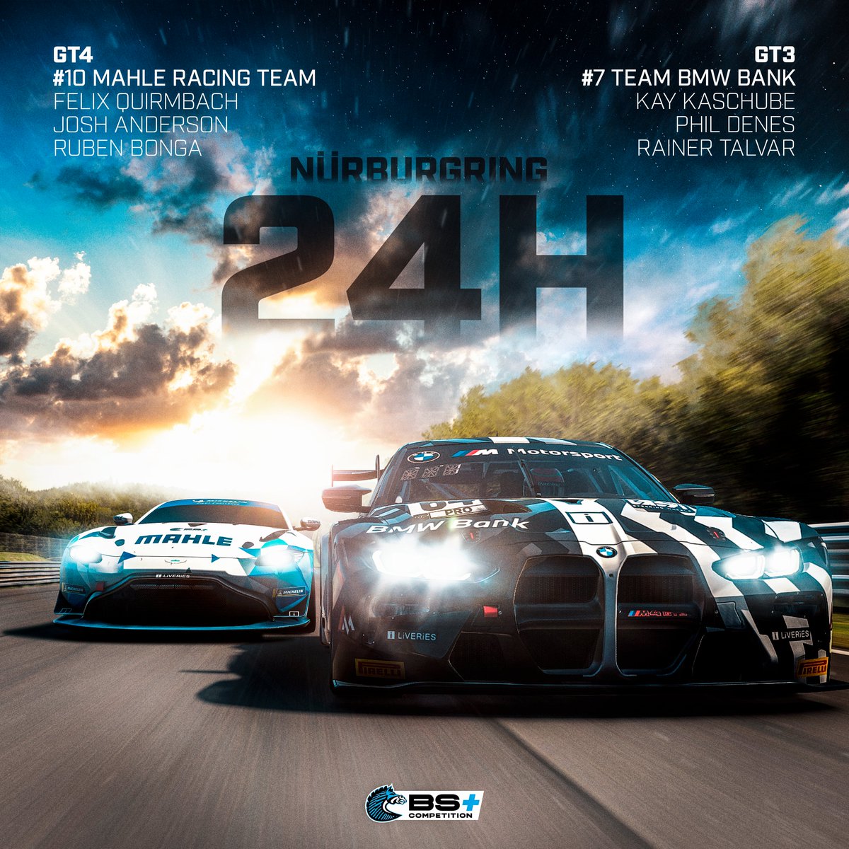 📢 24 hours in Green Hell coming up! 

#TheHerd 🦓 will be fielding the #10 <a href="/MAHLE_Group/">MAHLE</a> Racing Team (GT4) &amp; the #7 Team BMW Bank (GT3).

Race starts at 🕑 14:00 CEST.

#BSCOMPETITION | #EsportsRacing | <a href="/iRacing/">iRacing</a>