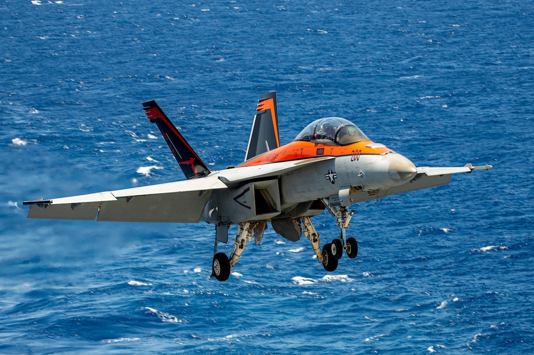 StrongerNavy's tweet photo. #USNavy F/A-18F #SuperHornet: From its unmatched versatility to its superior lethality, the #Navy #FA18FSuperHornet represents #Americanengineering at its finest. Proud to support our @Navy and the incredible capabilities of this remarkable aircraft. #StrongerNavy #SuperHornet #PeaceThroughStrength 
Full story:
 https://t.co/EBMUbUd4TS