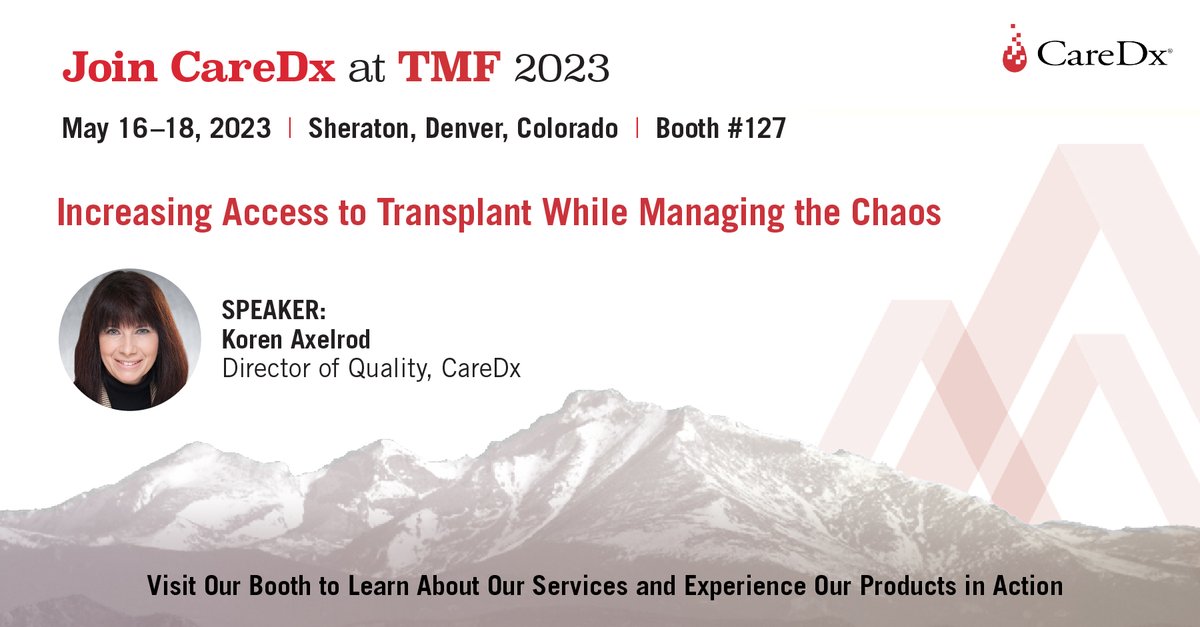 CareDx's tweet image. Join CareDx at #UNOSTMF2023 on May 16 for a detailed discussion on &quot;Increasing Access to Transplant While Managing the Chaos&quot; and learn more about our latest digital health solutions for pre- and post-transplant patients. For more details &amp;amp; to register
👉bit.ly/44TT4tQ