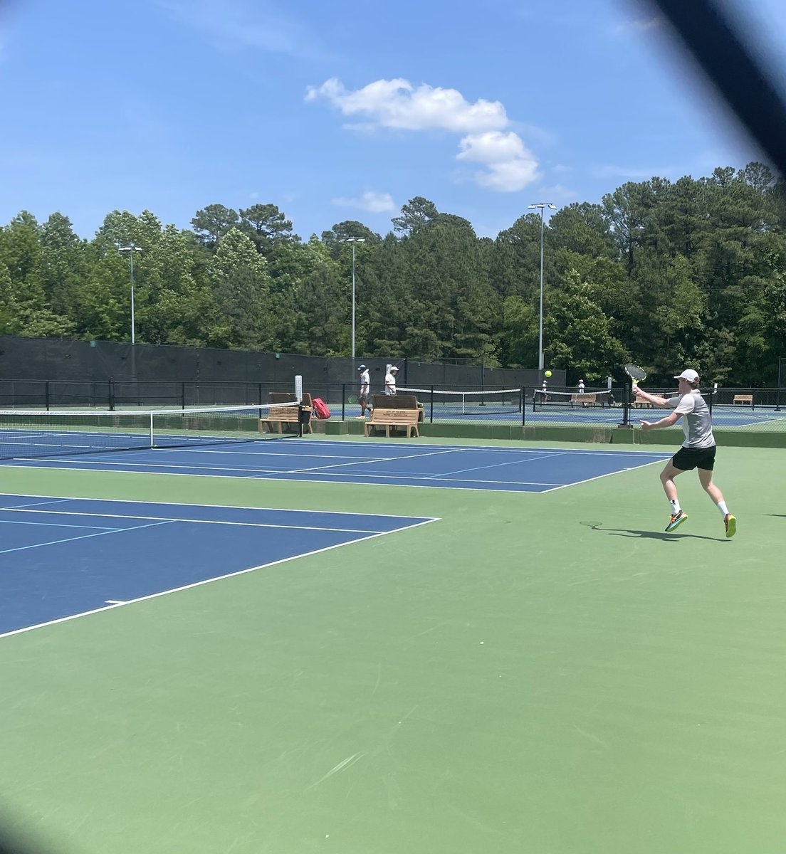 HSHS_Tennis's tweet photo. After a one hour break, Will Moon back in action in his 2nd round matchup against the Eastern Regional champ Augie Ballantine from New Hanover. https://t.co/Aw0ZvFsBiP