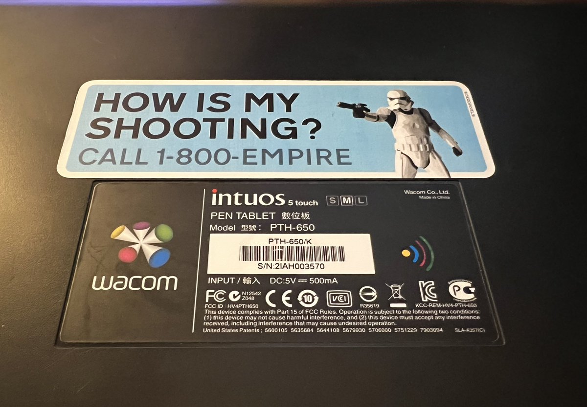 My old Wacom got an upgrade. Makes me smile every time it gets brought out. Thanks again for the sticker care package <a href="/Coleran/">Mark Coleran</a>!