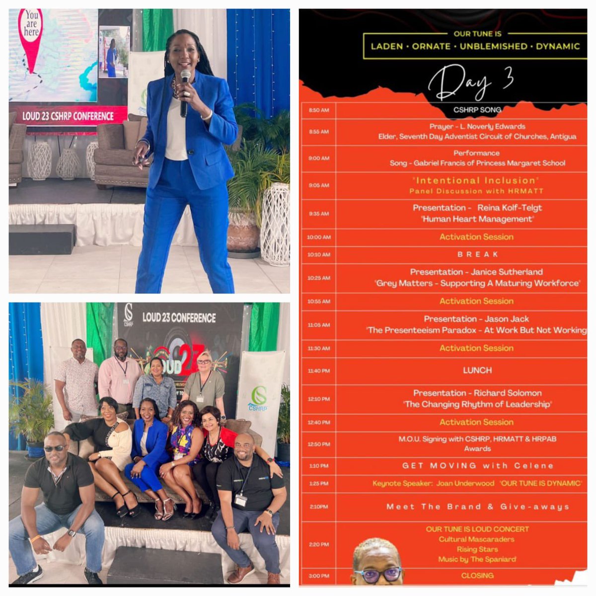 HRMATT1's tweet image. Yesterday was Day 2 of #CSHRP #LOUD23 Conference in Antigua and Barbuda. The first pic shows keynote speaker and HRMATT member Charlene Pedro in action.

Today #HRMATT  hosts a panel discussion on &quot;INTENTIONAL INCLUSION&quot; at LOUD23.

HRMATT signs a MOU with CSHRP at 12:50pm.