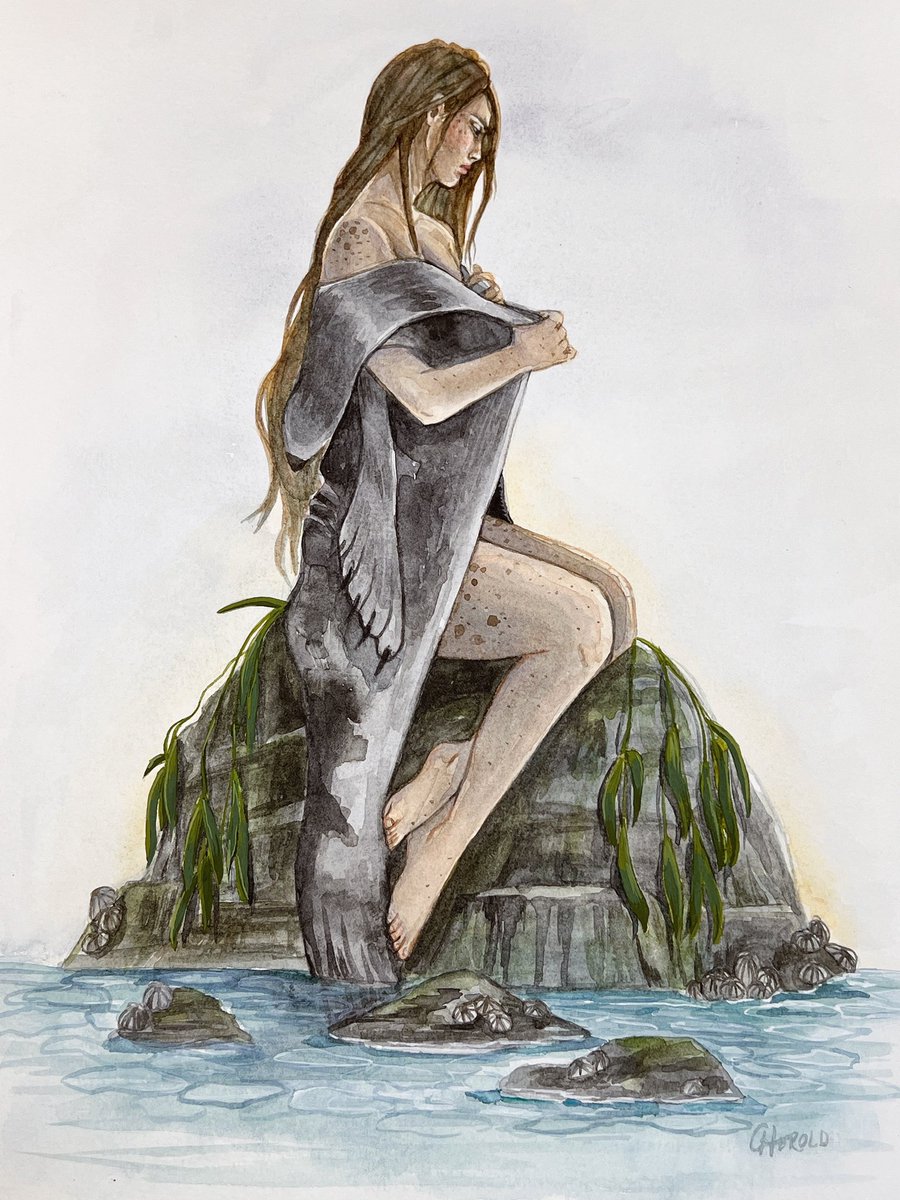 “Selkie” watercolor and gouache on canson cold-press paper