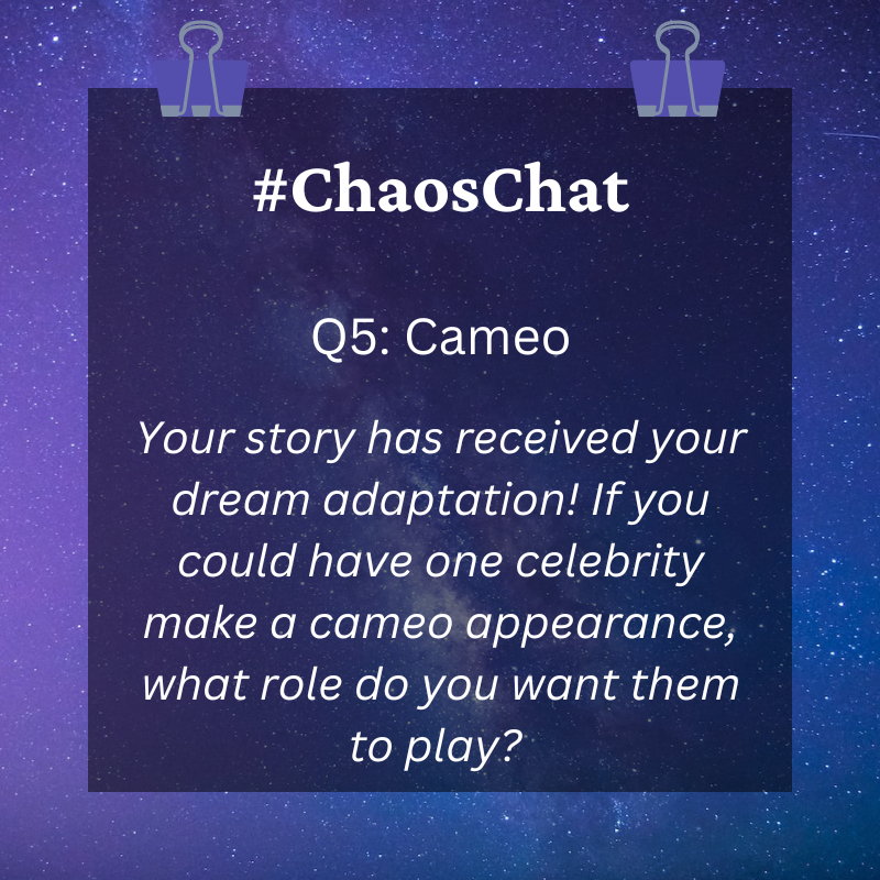 BaileyKnaub's tweet image. Last Question of the day! 📸 Your story has received your dream adaptation! If you could have one celebrity make a cameo appearance, what super-specific role do you want them to play? Zendaya buying popcorn in the background while Taylor Swift waves from the bus stop. #ChaosChat