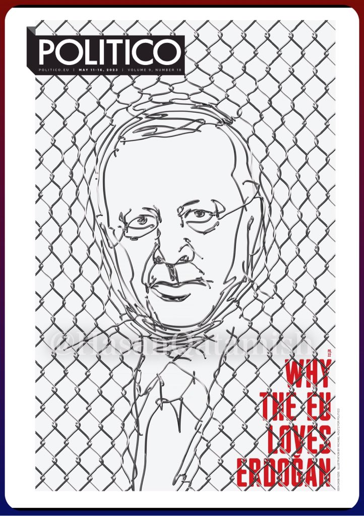 ..
المتنافسون في السخرية !!
..
مع عنوان بالغ في السخرية، وغلاف بالغ في الإساءة، صدر أمس العدد الجديد من مجلة " Politico Europe " يحمل وجه #أردوغان وهو يشكل أسلاك السجن التي بدأت في التمزق، وكتبت:
" لماذا يُـحـب الاتـحـاد الأوروبـي أردوغــان ؟! "
وقالت:
#الانتخابات_التركية
