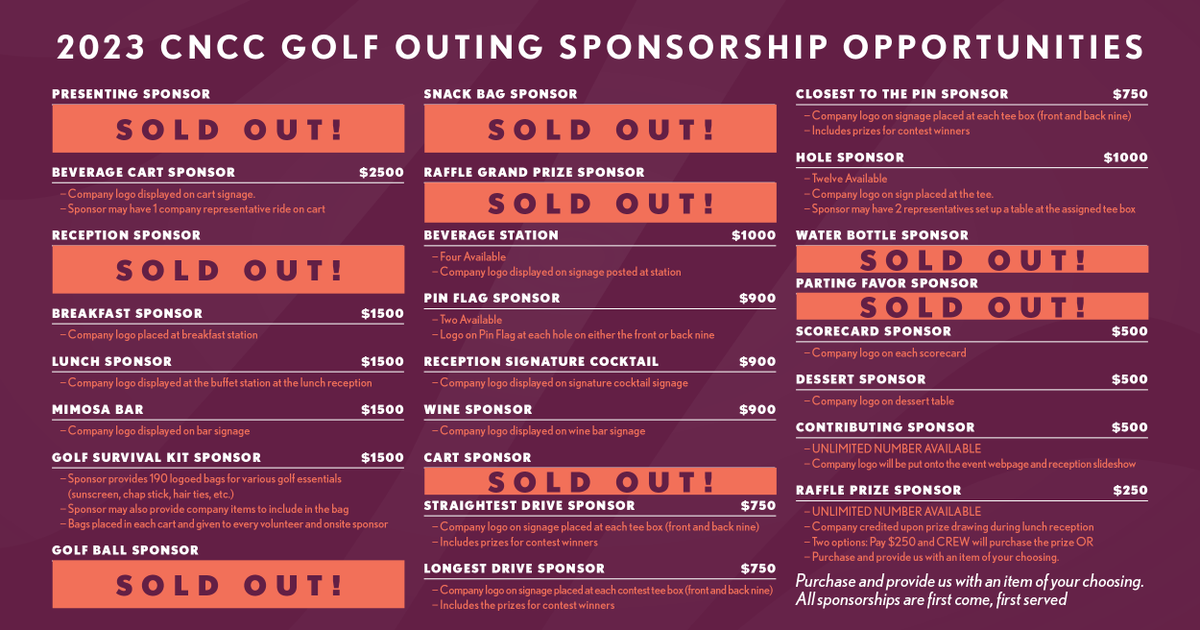 Are you looking for a way to support the only Woman-focused Golf Outing in Metro DC? #CREWDC is currently seeking sponsorships for our CNCC Golf Outing.

Sponsorship opportunities start at just $250! Learn more at bit.ly/3HL7t1D.