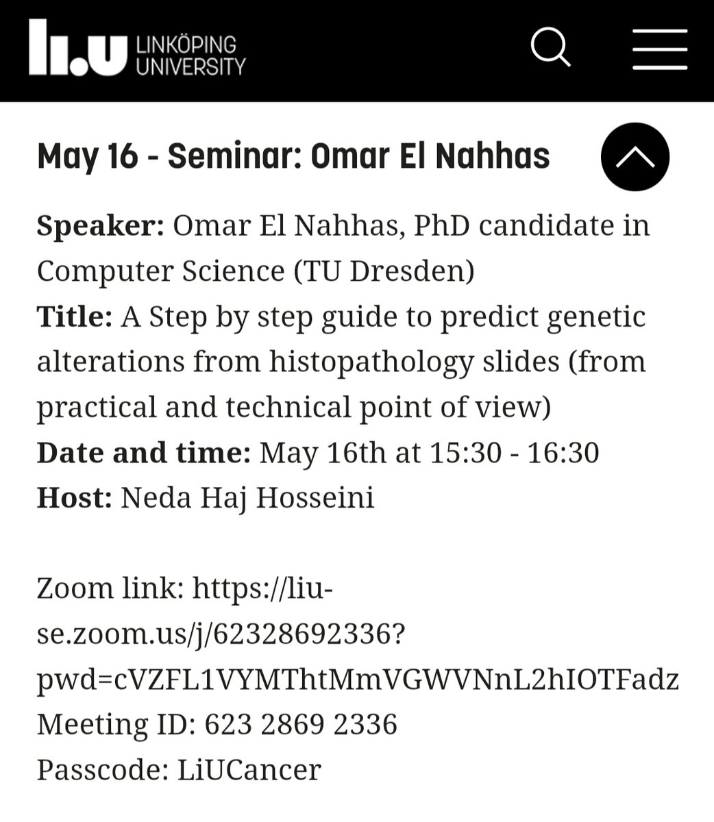 Omar S.M. El Nahhas (@elnahhasosm) on Twitter photo Looking forward to presenting at the Cancer Seminar series on May 16th, hosted by <a href="/liu_universitet/">Linköpings universitet</a>. I will be sharing how the Kather Lab uses AI to predict complex biomarkers from routine histopathology slides in a step-by-step, layperson guide! <a href="/EKFZdigital/">Else Kröner Fresenius Center for Digital Health</a> <a href="/tudresden_de/">TU Dresden</a> Looking forward to presenting at the Cancer Seminar series on May 16th, hosted by <a href="/liu_universitet/">Linköpings universitet</a>. I will be sharing how the Kather Lab uses AI to predict complex biomarkers from routine histopathology slides in a step-by-step, layperson guide! <a href="/EKFZdigital/">Else Kröner Fresenius Center for Digital Health</a> <a href="/tudresden_de/">TU Dresden</a>