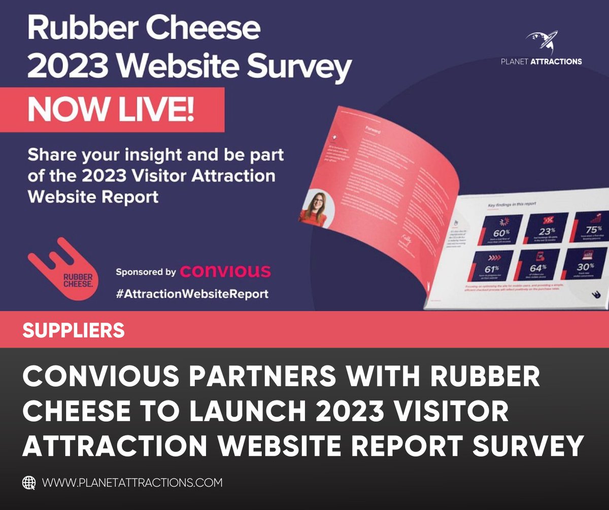 Digital agency Rubber Cheese has teamed up with attractions management platform Convious to launch the 2023 edition of its Visitor Attraction Website Report bit.ly/41yuSum

@rubbercheese | @convious | @MandHShow | @TheChiefCheese | @MrTicketeer | #AttractionWebsiteReport