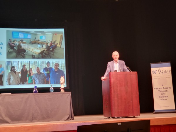 AZWater_org's tweet photo. The gavel has been passed! Yesterday, Mike Worlton recapped his presidency at AZ Water 96th Annual Conference's Thursday lunch before passing the gavel to president-elect Jeanne Jensen who will serve as AZ Water President for 2023-2024. #AzWater96th https://t.co/HFt10LKOXP