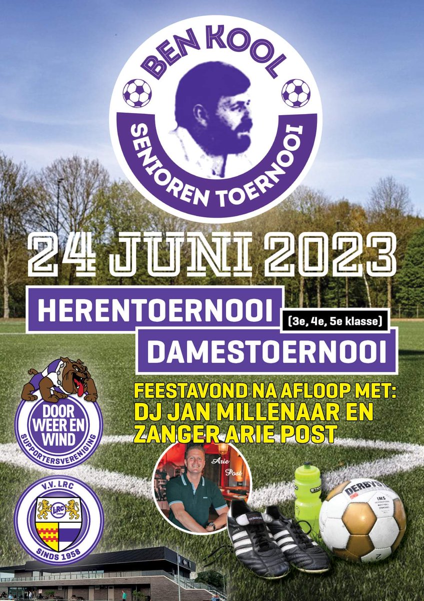 vvLRCLeerdam's tweet photo. Wij zoeken nog deelnemers die de 3e helft hoog in het vaandel hebben staan voor ons Kelderklasse toernooi
Het "Ben Kool Toernooi" vindt plaats op 24 juni.
Het toernooi is voor mannen (res. 3e, 4e en 5e klasse) en vrouwen (3e, 4e en 5e klasse)
Stuur een PB als je aan wilt melden https://t.co/kEANs3e9Yt
