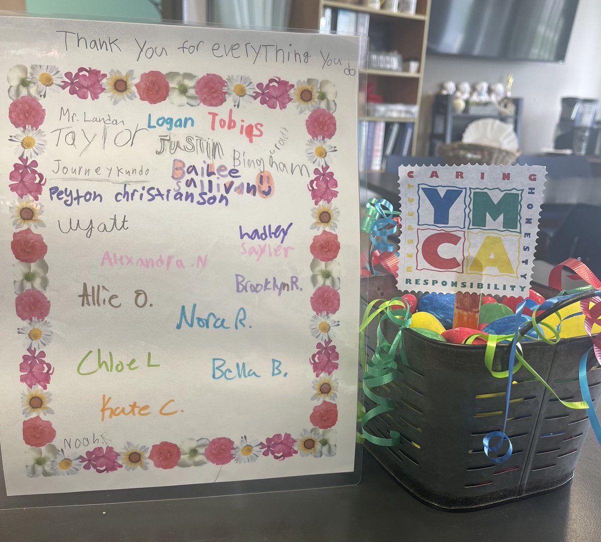 Love my job! How many people can say that? A staff brought this gift of thank you made by the children at the YMCA! #blessed #fridYAY