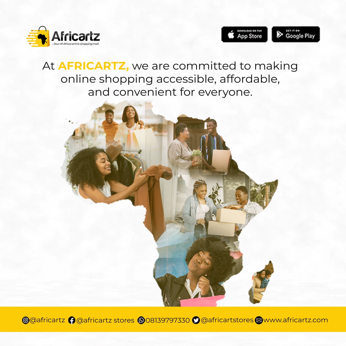 Africartz's tweet photo. We are passionate about making shopping accessible for everyone. 

Join us in our mission and start buying and selling today!

#africartz #africa #vendors #trending   #buyers #onlinestore #delivery #ios #andriod #viral #app #shipping #trending #Entrepreneur #lagos #nigeria https://t.co/F38mjieA8D