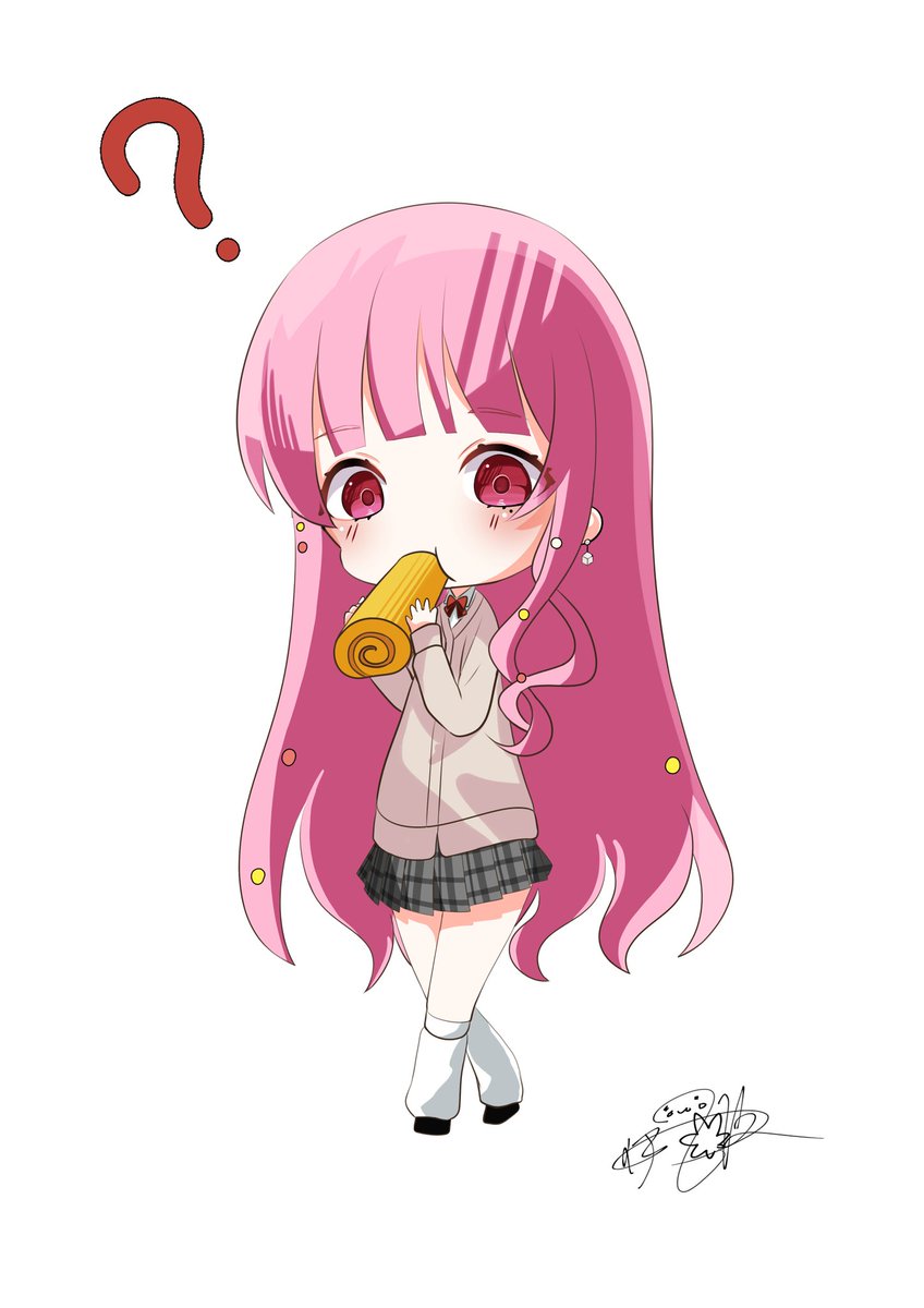 1girl solo skirt pink hair chibi long hair ?  illustration images