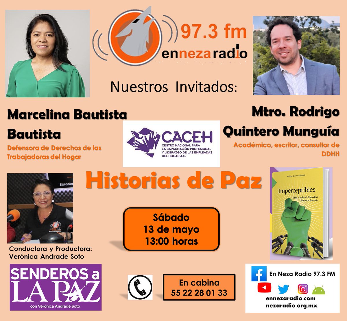 CACEHNACIONAL's tweet photo. 🔴Nos vemos mañana en #SenderosaLaPaz por @EnNezaRadio973 con @vandradesoto22 para platicar sobre Imperceptibles con @MarceBautistaB y #RodrigoQuintero
📻97.3 FM
https://t.co/b3ukPwCSzb
📲App En Neza Radio
Tel. en cabina 5522280133
#SomosEnNezaRadio #EnNezaRadio #RadioComunitaria https://t.co/FIzs7hpPAx