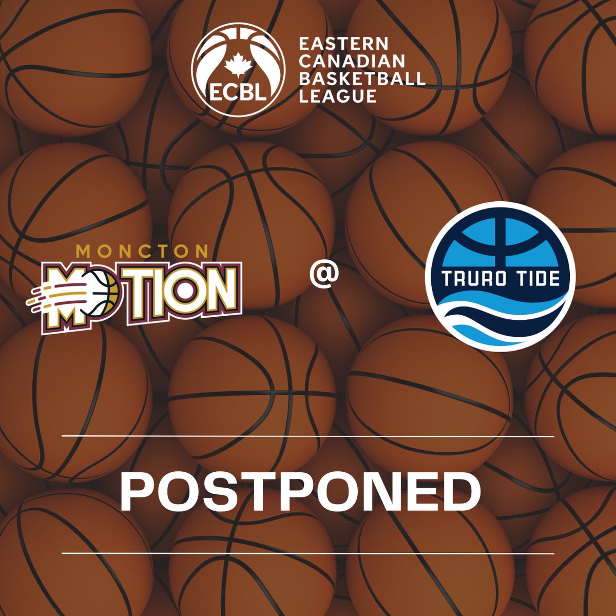 Due to travel issues, tonight’s game between Moncton Motion and Truro Tide has been postponed. Make-up date will be announced.