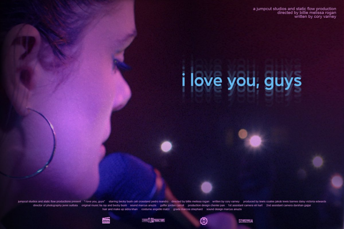 The poster for ‘i love you, guys’ is here and the film is being submitted to festivals as we speak ✨

Starring @beckykbush, <a href="/celicrossland1/">CELI CROSSLAND</a>, <a href="/apedroperson/">Pedro Leandro</a>
Directed by @billiemelissa_ • written by <a href="/coryvwriter/">Cory Varney</a>
A <a href="/JumpCut_Studios/">JumpCut Studios</a> and <a href="/staticflowprod/">Static Flow Productions</a> film.