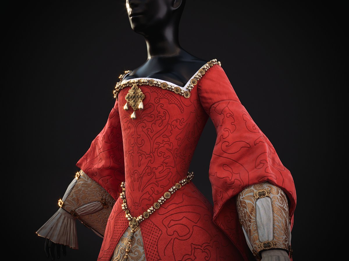 Doing some preview renders for the Elizabeth Tudor gown with Corona. #Skyrim #SkyrimMods #corona #ElizabethTudor #Tudor #historicalfashion #gown