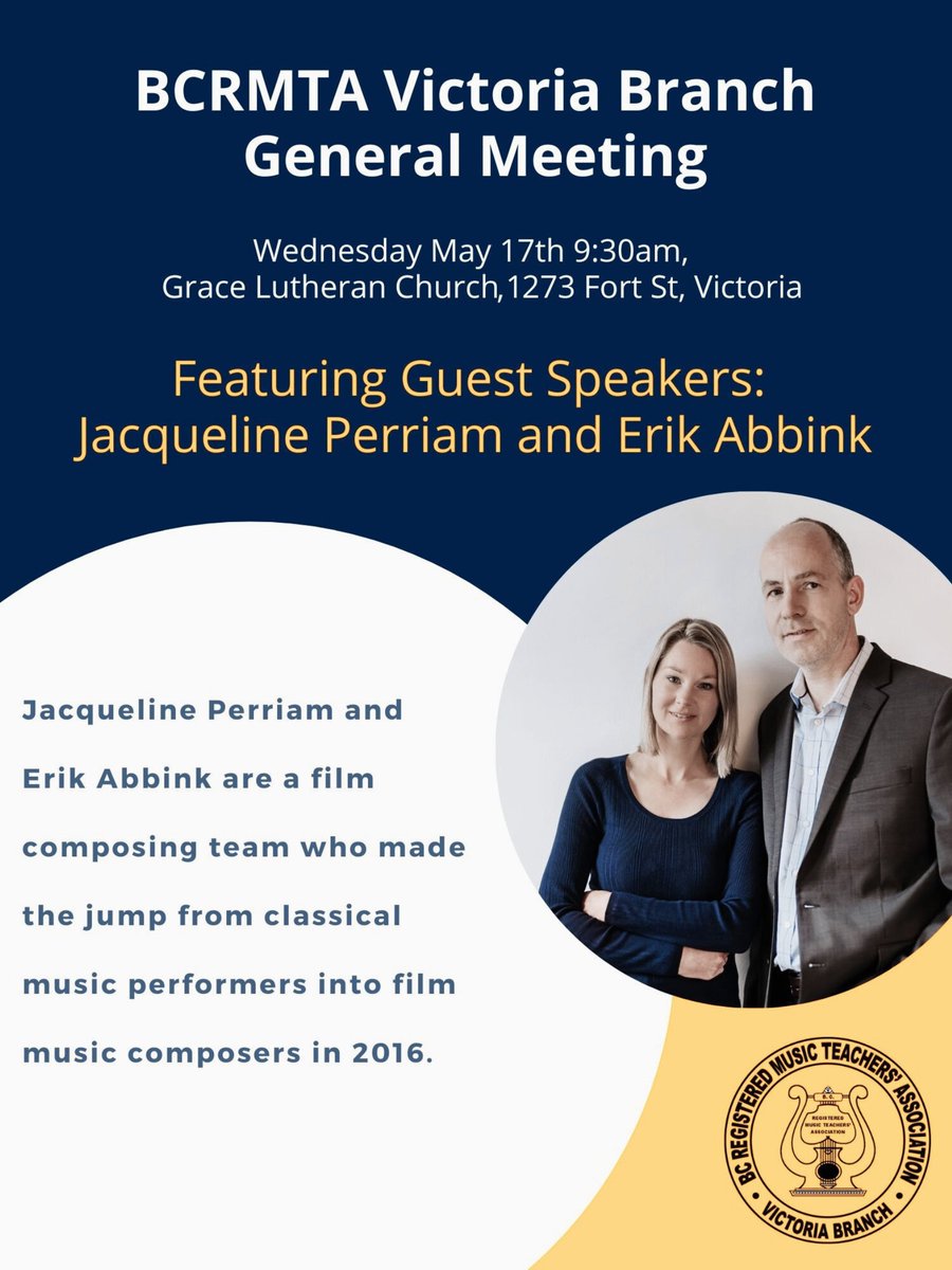 We will be guest speakers at the upcoming BCRMTA General Meeting, talking about film composing. We hope to see our fellow members there! #filmcomposerslife