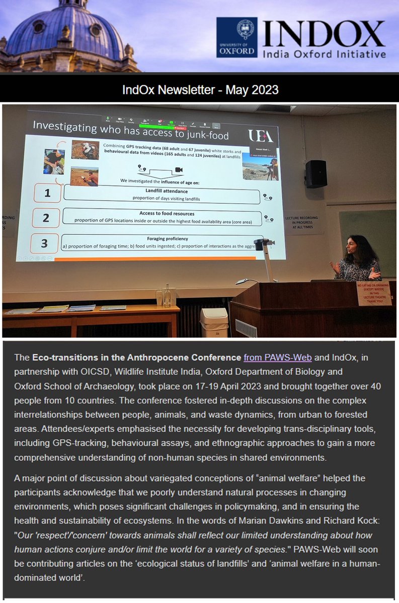 Thanks4supporting this kickstart conference, <a href="/india_oxford/">The India-Oxford Initiative (IndOx)</a> <a href="/OxIndiaCentre/">Oxford India Centre for Sustainable Development</a> <a href="/OxfordBiology/">Oxford Biology</a> &amp; <a href="/school_of_arch/">Oxford School of Archaeology</a> <a href="/India_Alliance/">DBT/WT India Alliance</a>. Brilliant keynotes from <a href="/AldinaFranco/">Aldina Franco</a> <a href="/JoshAFirth/">Josh Firth</a> <a href="/KristinaBeck_/">Kristina Beck</a> <a href="/LucyMAplin/">Lucy Aplin</a> <a href="/fishtiaq/">Farah Ishtiaq 🐦(^o^)</a> <a href="/kritcrit/">Krithika Srinivasan</a> <a href="/ArchaeOphelie/">Ophélie Lebrasseur</a> +others not on Twitter. Stay tuned <a href="/PawsWeb/">Paws</a>