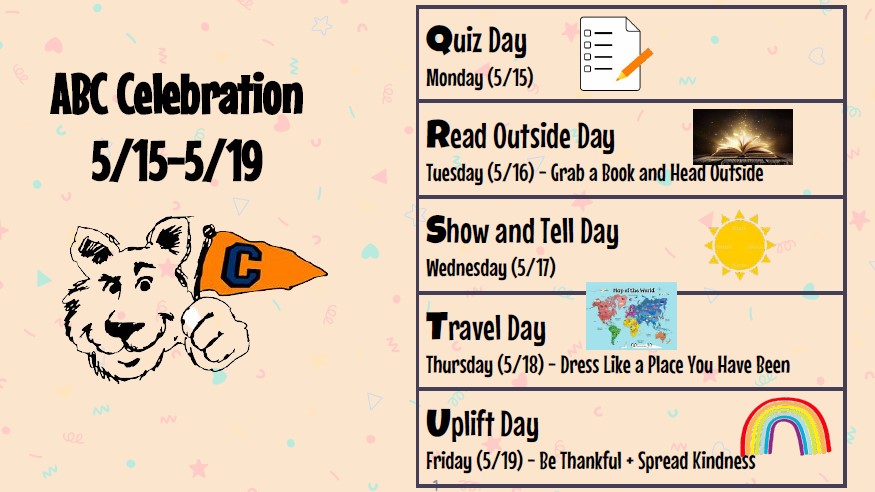 CampiCougars's tweet image. Here is the ABC Celebration activities for the Week of May 15th! #TEAMCampi