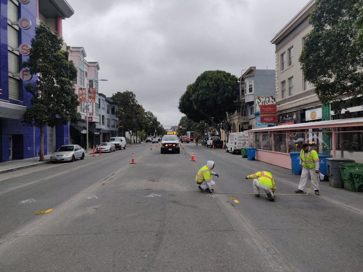 SFMTA_Muni's tweet photo. Construction of the mid-Valencia pilot continues! We just wanted to share some photos of the work and thank our install crew for making this happen. https://t.co/JlnQlWUMFs