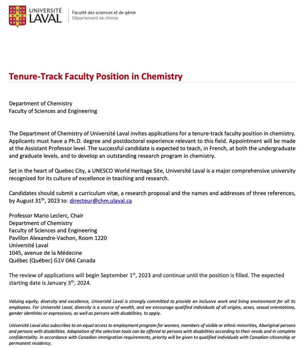 Jean-François Morin (@jfchimie) on Twitter photo Great news!! We have an open position in our Department <a href="/universitelaval/">Université Laval</a> !! Applicants from all areas of chemistry are encouraged to apply. <a href="/Chemjobber/">Chemjobber</a> Great news!! We have an open position in our Department <a href="/universitelaval/">Université Laval</a> !! Applicants from all areas of chemistry are encouraged to apply. <a href="/Chemjobber/">Chemjobber</a>