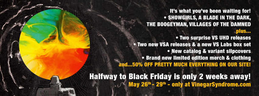 VinegarSyndrome's tweet image. Just under two weeks until Halfway to Black Friday 2023 at VinegarSyndrome.com! Share/like/reply to this tweet for a chance to win $20 or even a $100 HBF coupon! We'll pick &amp;amp; announce random winners next week. Read the entire announcement on our FB or Instagram accounts!