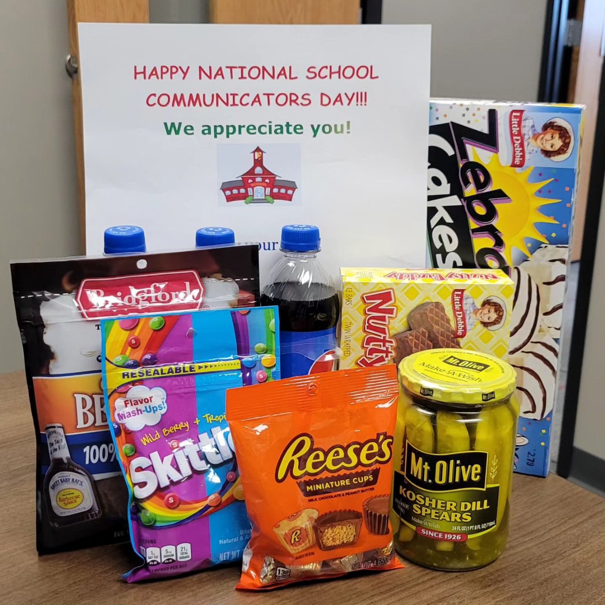 MattSharpMedia's tweet photo. Today is School Communicators Day. Thank you to the central office staff for all the snacks. My office snack drawer is officially restocked! https://t.co/ovkKLyBFx4