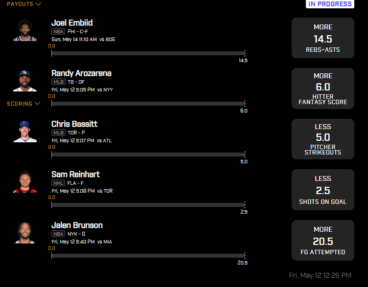 TextDFS's tweet image. First ticket for today! S/O @a1fantasy23 for Embiid and @LineupsWinning for the Brunson spot. Loved both when you all had me look into them! Lets get it! #GamblingTwitter #PrizePicks #DFS