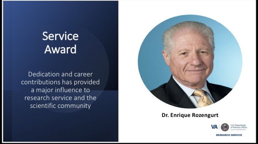 Congrats to our 2023 Service Award winner Dr. Enrique Rozengurt @UCLAGIHep! His 15 year leadership of our CURE Digestive Diseases Research Core Center has been instrumental for @LosAngelesVA research. He has mentored countless researchers, including new CDA awardee @JBenhammouMD!