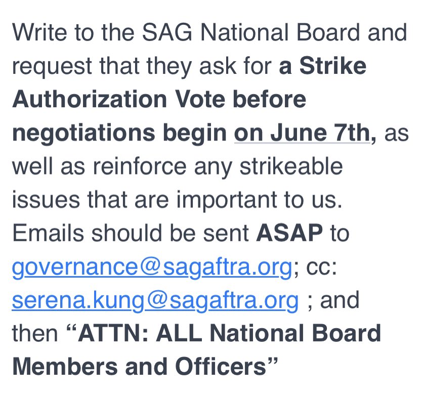 Please RT… All #SAGAFTRA members. Please email TODAY ahead of tomorrow’s LA local meeting. So much has already been compromised. TODAY!! #insolidarity <a href="/sagaftra/">SAG-AFTRA</a>