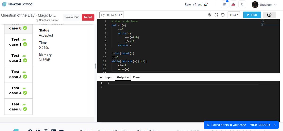 NalwarShubham's tweet image. Hi Folks, I have completed #Day28 of #101DaysofCode Challenge with
@NewtonSchoolHQ

QUESTION OF THE DAY: Magic Digits
Discord: ACEane#9964         #nsdiscord #codewithns #101daysofcodens