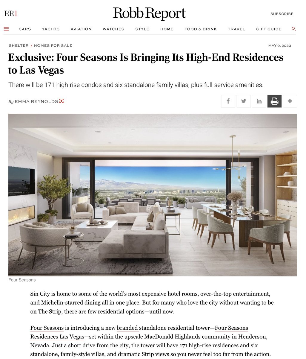 TopVegasRealtor's tweet photo. FOUR SEASONS RESIDENCES LAS VEGAS MAKING HEADLINES!
#BREAKINGNEWS with @RobbReport, news outlets are buzzing about Four Seasons Residences coming to MacDonald Highlands.
https://t.co/acncMBeU45
#AtHomeWithFS #FSResidences #vegasluxuryrealestate #ellimannevada #douglaselliman https://t.co/Lv31XE49L5