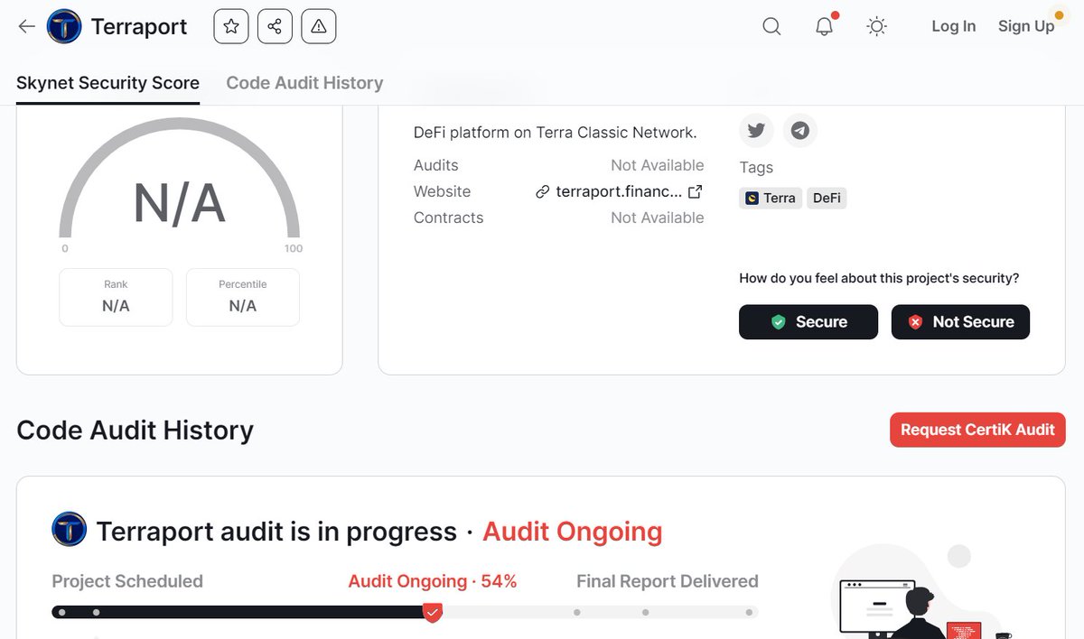 Terraport_V2's tweet photo. Muy buenas noticias para la comunidad #LUNC y @_Terraport_ , La auditoria por parte de @CertiK va ya en un 54%, pronto veremos el retorno de #Terra con mas fuerza que nunca. Vamos comunidad #LunaClassic #LatinCrypto https://t.co/GEJCA9BXUQ