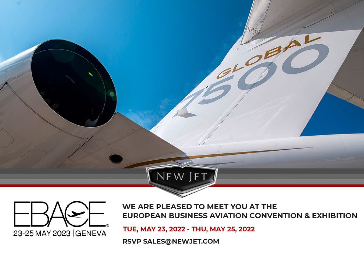 NewJetIntl's tweet photo. EBACE is just around the corner and we are super excited to meet again fellow business aviation colleagues, friends, and clients at the biggest private aviation exhibition in Europe!

RSVP at sales@newjet.com

#newjet #geneva #EBACE #ebace2023 #bizav #bizjet #aviation https://t.co/wzmFesZg18