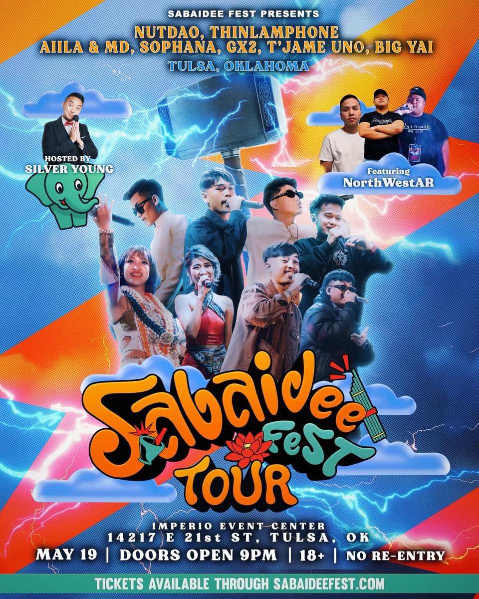 Oklahoma…will bring that ⚡️
NorthWestAR will be kicking off the show to bring out the Lao music superstars ⭐️🎤

General Admission/VIP are available on 🎫SabaideeFest.com

#sabaideefest2023 #tulsaoklahoma #liveconcert #lastchance #laoartists #northwestar