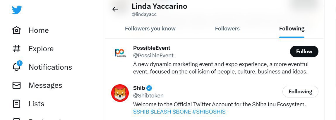 The new CEO of Twitter Linda Yaccarino follows $SHIB  👀🔥🔥 Let´s go. 

#Twitter #ShibaArmy #Crypto #ZeldaTOTK #SHIBARMYSTRONG

#CBSEresults2023 #fridaymorning #InternationalNursesDay #KhonKaen #talkwithbecky #AzerbaijanGP
