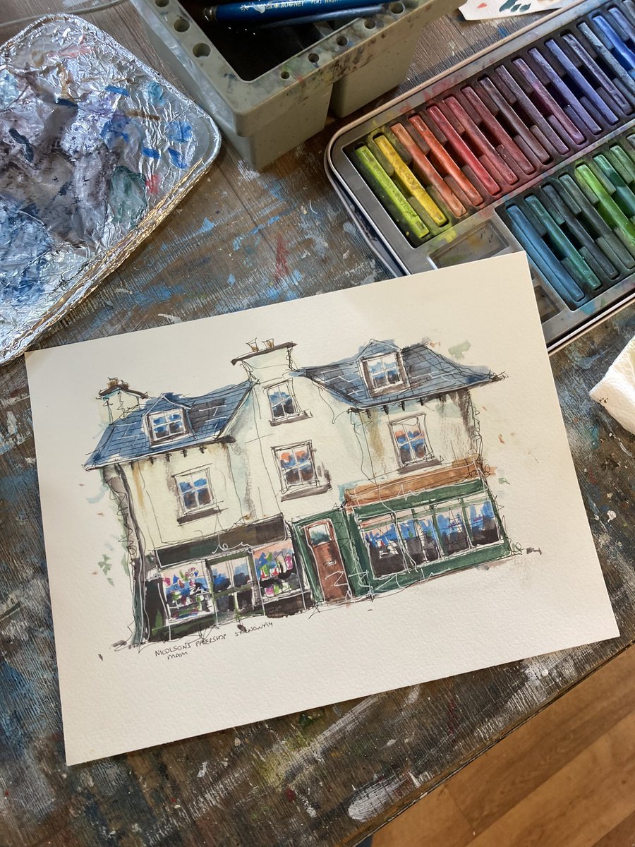 Nicolsons Papershop in Stornoway, in Inktense watercolour and ink approx A4 size #art #artist #ArtistOnTwitter #ArtistOnTwitter #Artists #painting #mixedmedia #quirk #quirky #quirkyart #color #colour #watercolor #watercolour #watercolorart #watercolourpainting