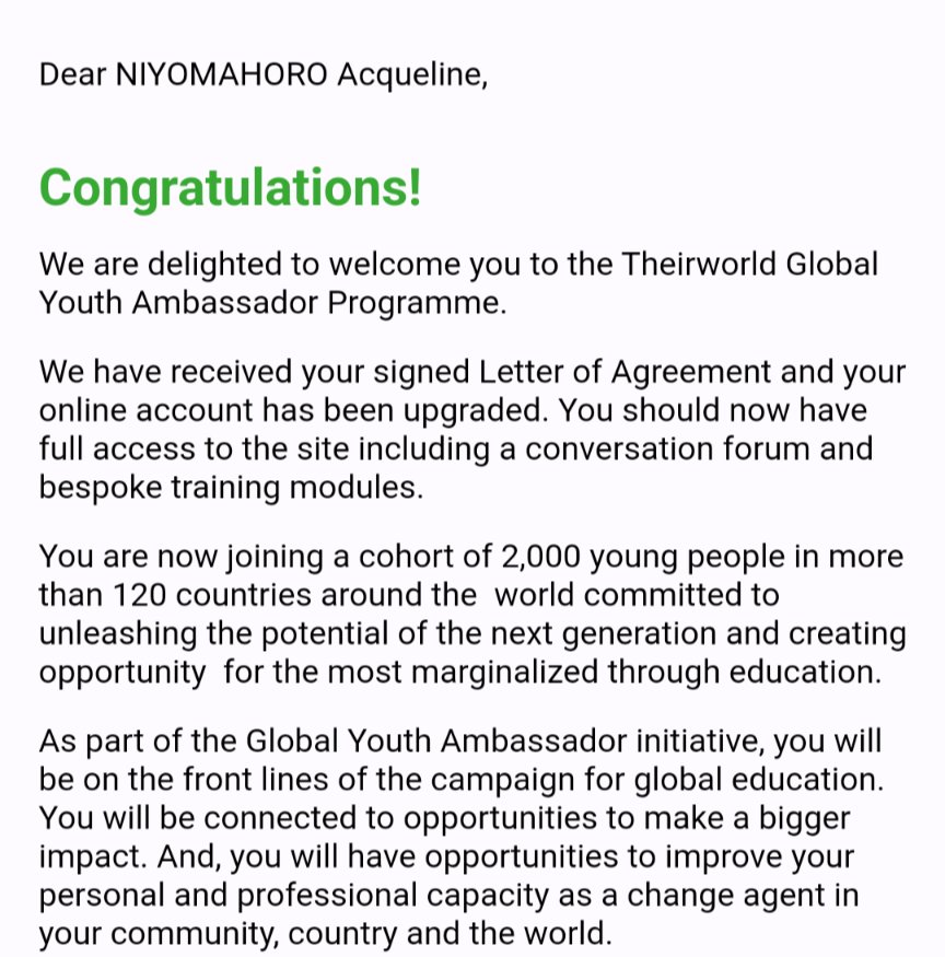 I am excited about becoming a  GYA of @theirworld  Joining a global movement to ensure every child has the best start in life✍️

Calling you to  Elevate your campaigning! Join a global community!#UnlockBigChange!

Become a @theirworld #GlobalYouthAmbassador today.