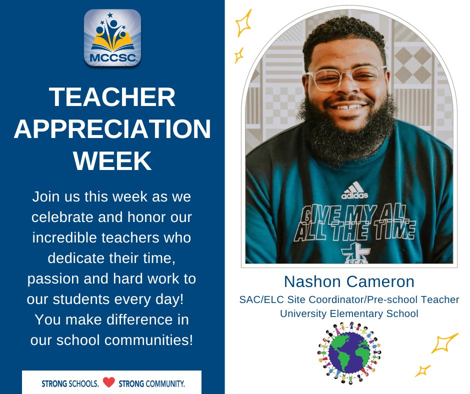 'He is great with kids & he really cares for them. My Daughter has learned so much such as words, numbers, and letters. We really appreciate him being at school every morning for the early morning program & giving a safe place to go before school.' #iheartmccscteachers #taw2023
