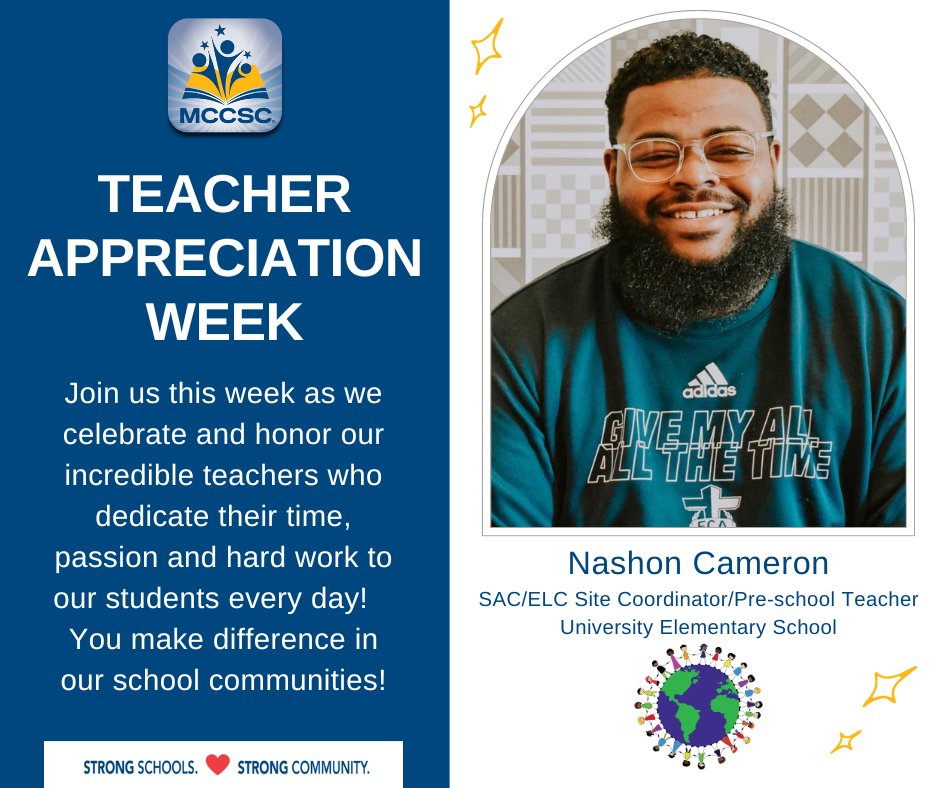 "He is great with kids &amp; he really cares for them.  My Daughter has learned so much such as words, numbers, and letters. We really appreciate him being at school every morning for the early morning program &amp; giving a safe place to go before school."
#iheartmccscteachers
#taw2023