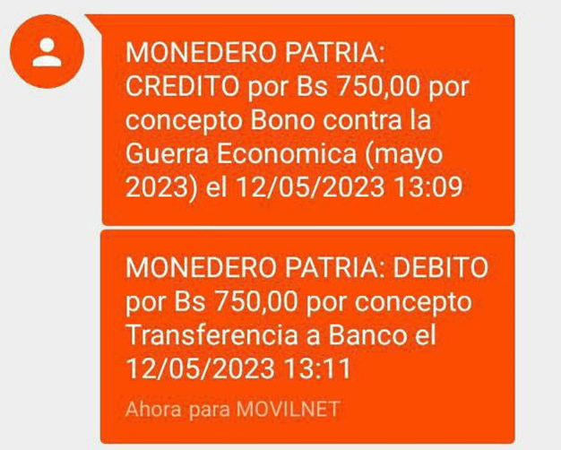 🚨 #ÚLTIMAHORA: Inicia la entrega del #BonoContraLaGuerraEconómica (mayo 2023) a través del Sistema <a href="/CarnetDLaPatria/">Carnet de la patria</a> enviado por nuestro Pdte. <a href="/NicolasMaduro/">Nicolás Maduro</a> para los  trabajadores públicos activos.
 
✅ Monto en Bs. 750,00

<a href="/BonosSocial/">Bonos Protectores Social Al Pueblo</a> 
#DiplomaciaUniónYCrecimiento