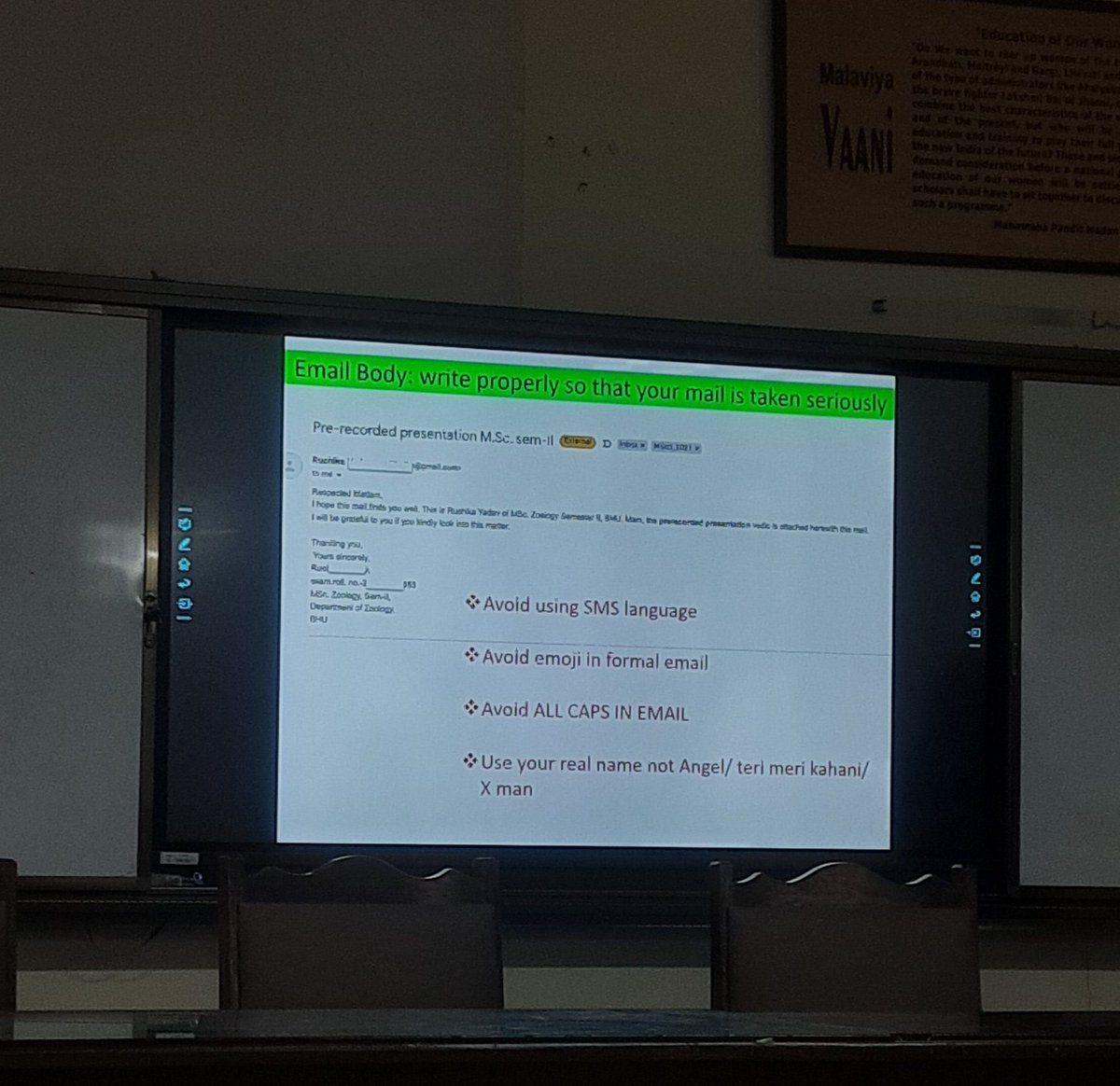 On day-2 of the #DigitalCommunication workshop at @bhu_mmv, Dr. Richa Arya, (Dept. Of Zoology, Institute of Science) shared with students tips on effective use of #Gmail. The workshop is being organised by #Student #Leadership and #LifeSkills Development Initiative, MMV, #BHU.