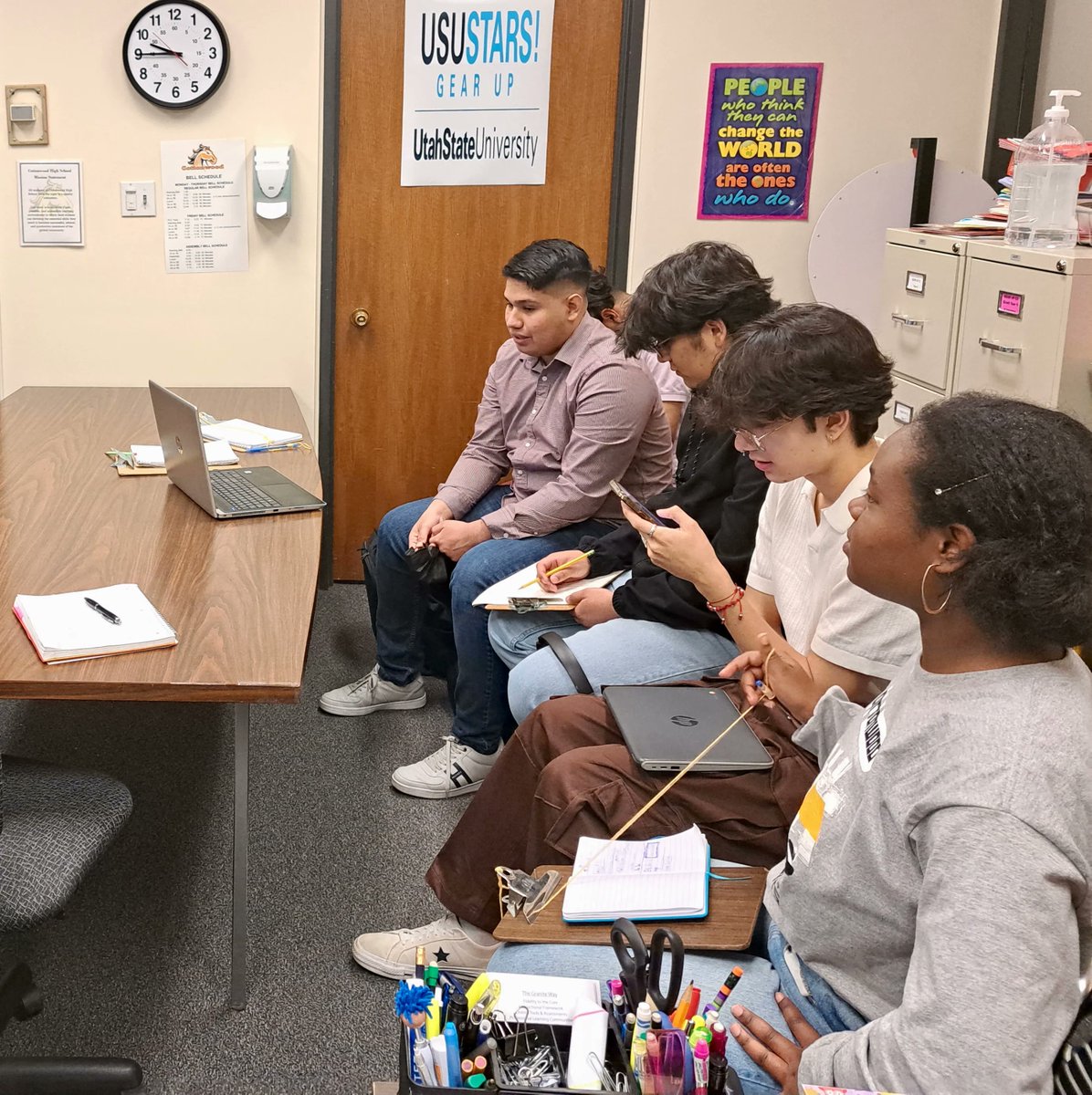 "Thanks to this group study and advisor's help, I feel more grounded". Marco Montenegro. Senior 

Students from Cottonwood HS formed a study group that met weekly meetings in the GEAR UP office to prepare for graduation and college.
