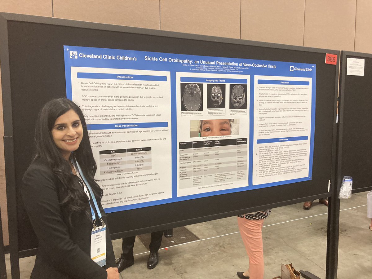 Another great poster by @eesha_zaheer on the rare finding of sickle cell orbitopathy. #ASPHO2023  @CleClinic_PHO @CleClinicKids