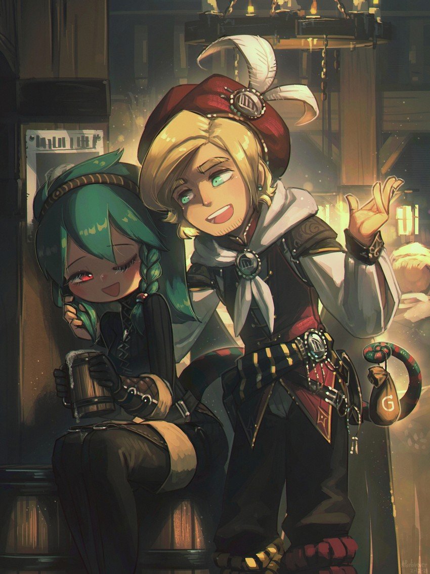 You'd be surprised how often this happens. Tavern patrons wooing up to him.  

Not that he minds of course. It makes it easier for his tail to work its magic~ 
 
Sucker's born every minute~!